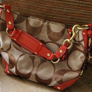 Coach Signature Carly with Red Saddle Leather